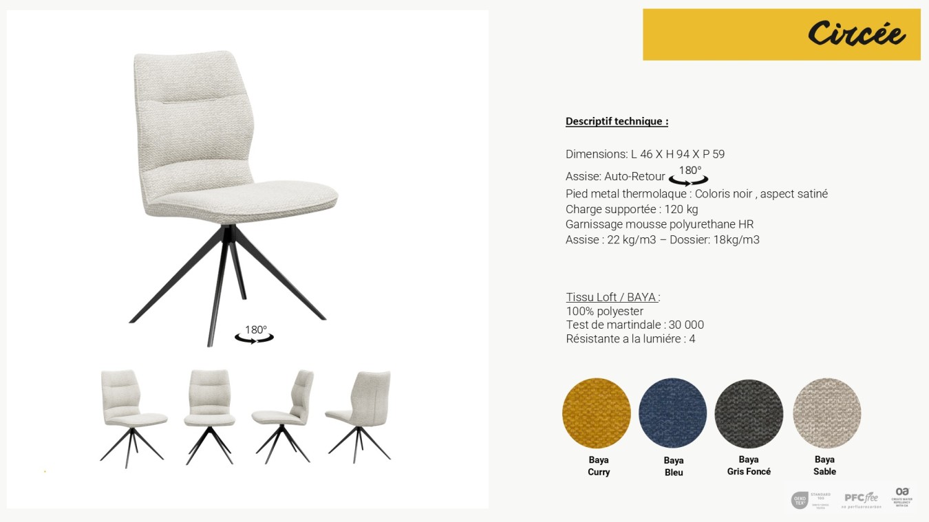 Chaise CIRCEE Auto-retour pieds fer