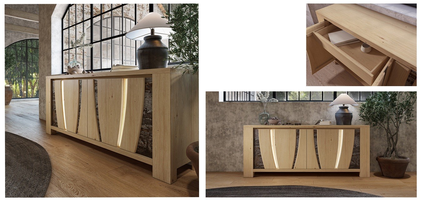 Enfilade 4 portes, 1 tiroir intérieur, éclairage invisible touch