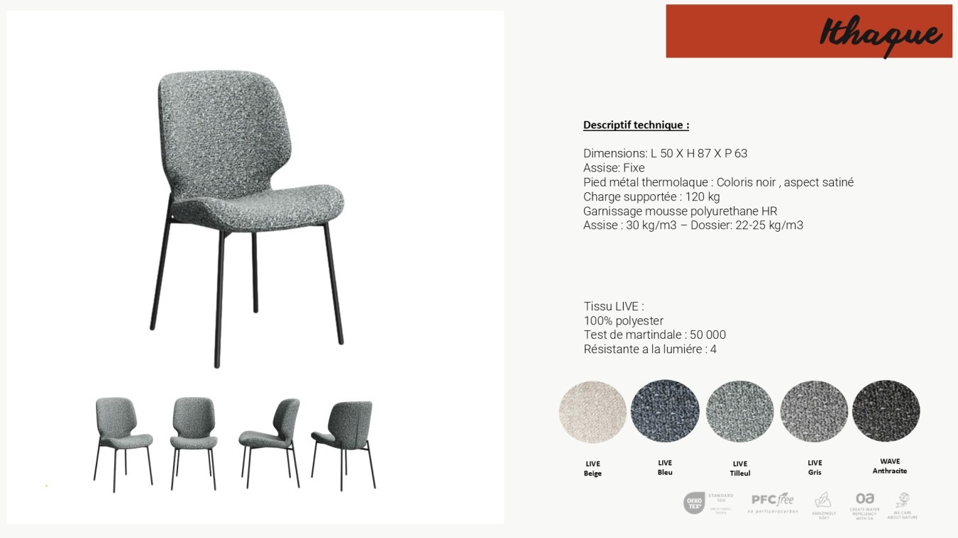 Chaise ITHAQUE 4 pieds fer
