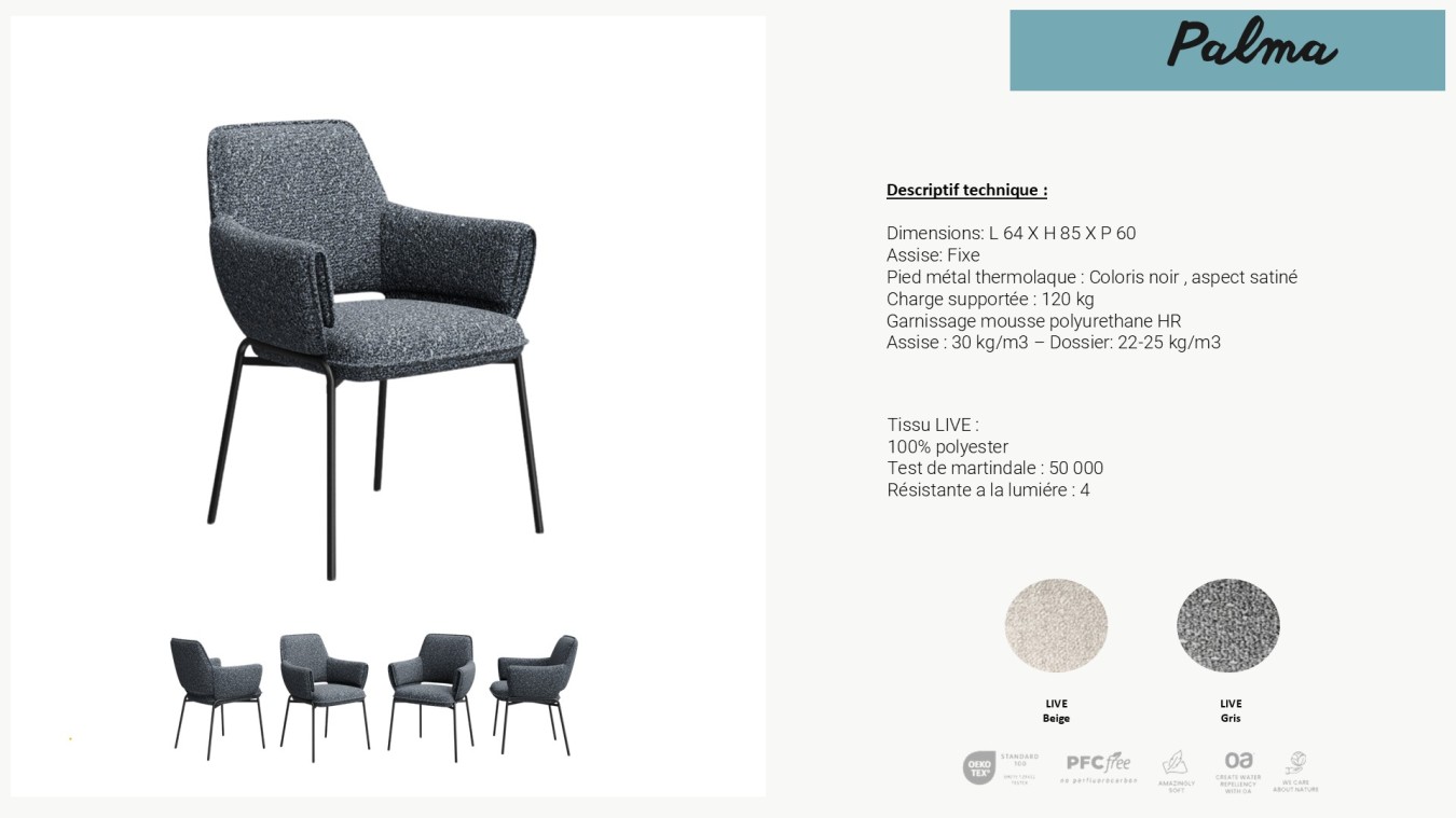 Fauteuil PALMA 4 pieds fer