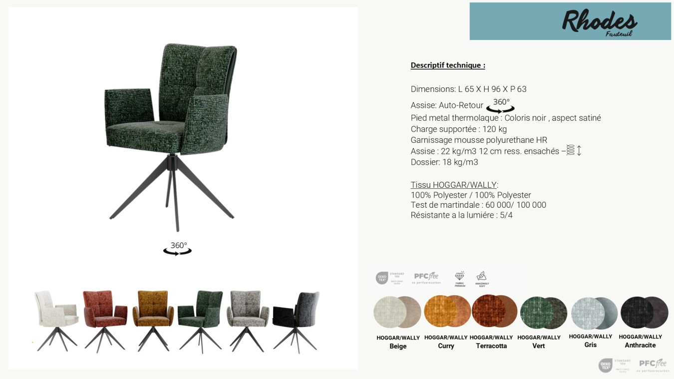 Fauteuil RHODES Pieds Fer AUTO-RETOUR 360°