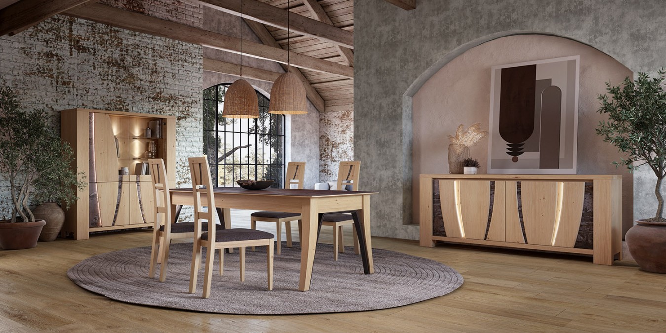 Grande vitrine, enfilade 4 portes, table de repas XXL 4 pieds , chaise