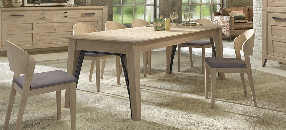 Table de repas XXL avec 4 allonges, Chaise