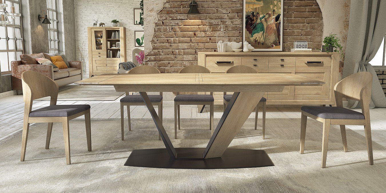 Table de repas pied central avec 1 allonge