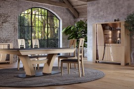 enfilade 4 portes, grande vitrine, table de repas XXL pied central