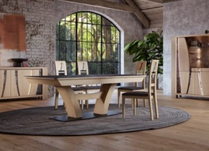 Enfilade 4 portes, table de repas XXL pied central, Grande bibliothèque, chaise