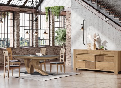 Bibliothéque portes coulissantes 3 tiroirs, table de repas pieds central, enfilade 2 portes coulissantes 3 tiroirs