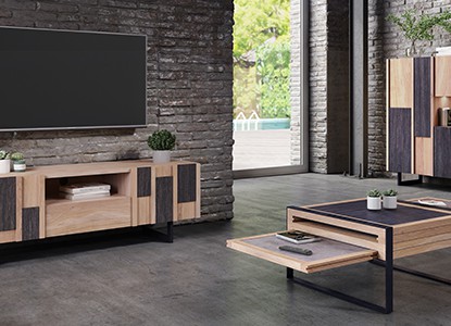 Meuble TV 2 portes, Armoirette 3 portes, Table de salon CROSS