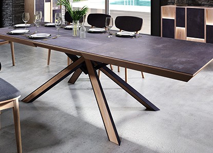 Table de repas fer & bois avec 1 allonge