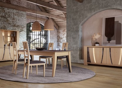 Grande vitrine, enfilade 4 portes, table de repas XXL 4 pieds , chaise