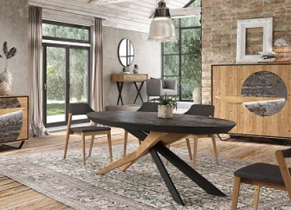 Table de repas ovale 1 allonge, armoirette 3 portes