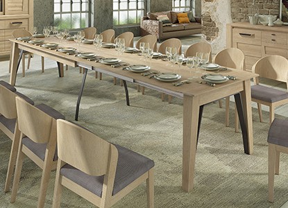 Table de repas XXL 4 pied avec 4 allonges, chaises