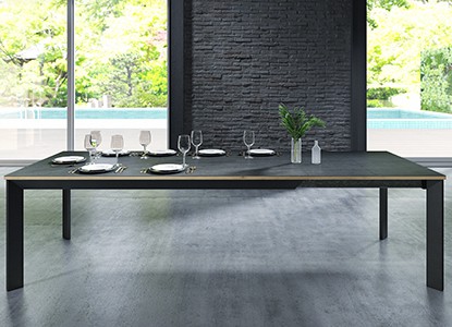 Table de repas 4 pieds fer, 2 allonges