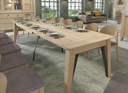 Table de repas XXL avec 4 allonges, Chaise