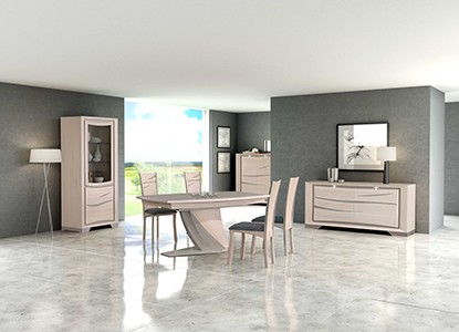 Colonne 2 portes, Table de repas avec 1 allonge, Chaise, Armoirette 2 portes, Enfilade 2 portes