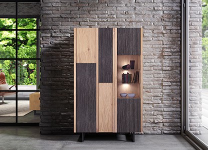 Vitrine 2 portes avec éclairage, façades en céramique