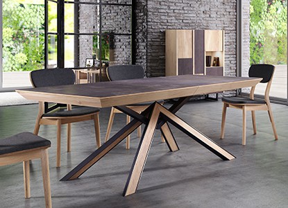 Table de repas fer & bois avec 1 allonge , Chaise 