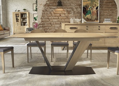 Table de repas pied central avec 1 allonge