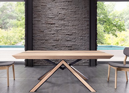 Table de repas fer & bois avec 1 allonge