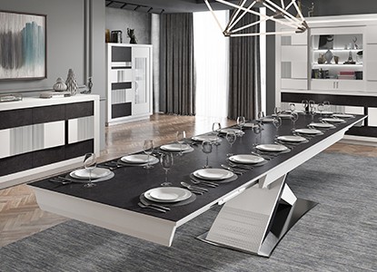 Table de repas XXL pied central 3 allonges