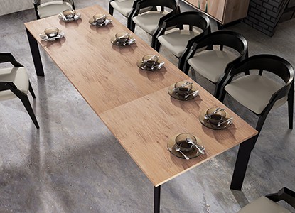 Enfilade 3 portes, Table de repas avec 2 allonges pieds amovibles, bridge