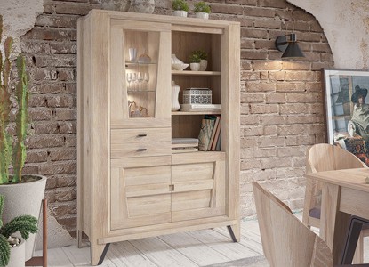 Mini-bibliothèque 3 portes, 1 tiroir, 1 niche avec éclairage