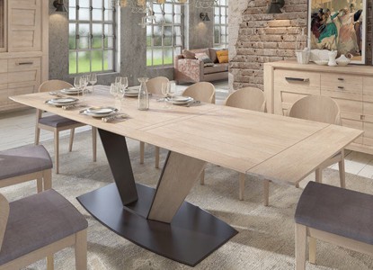 Table de repas pied central avec 1 allonge